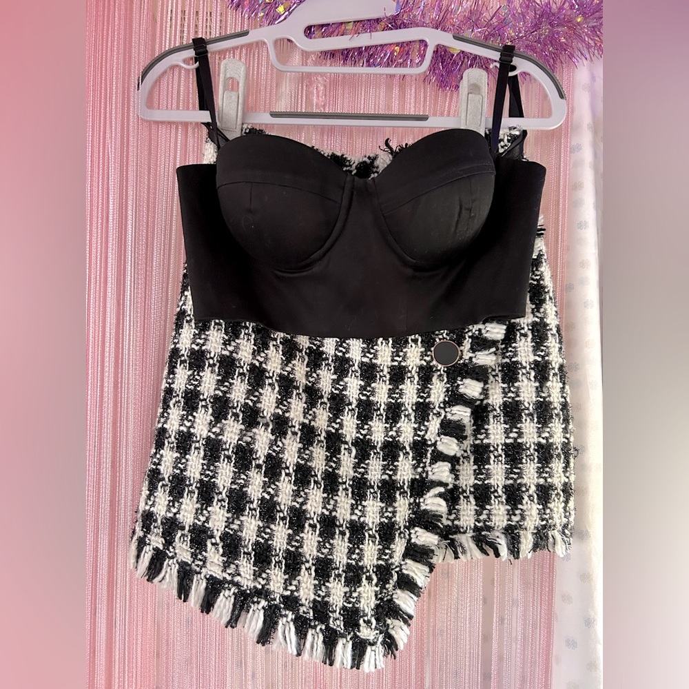 Black and White Plaid shirt and bustier outfit